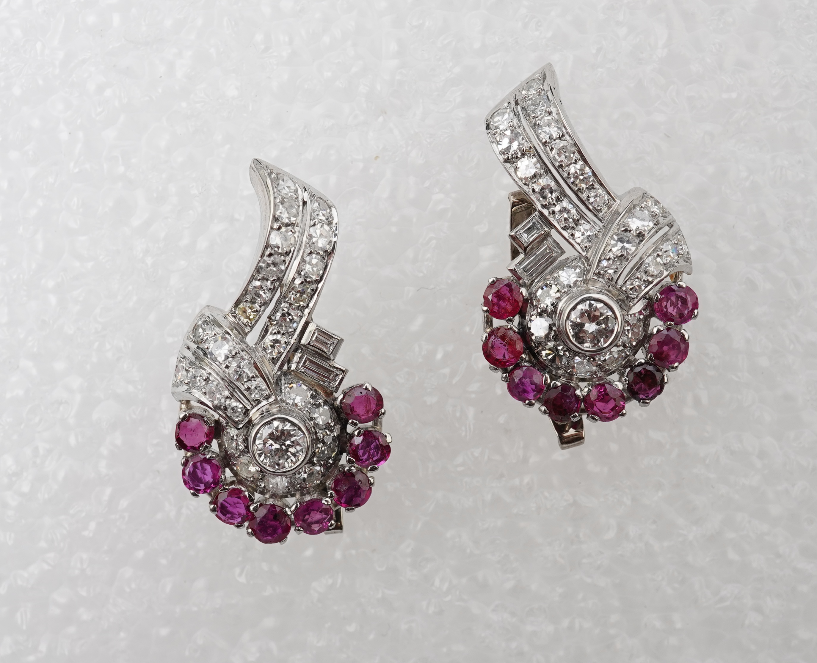 A pair of ruby and diamond earrings, mid 20th century